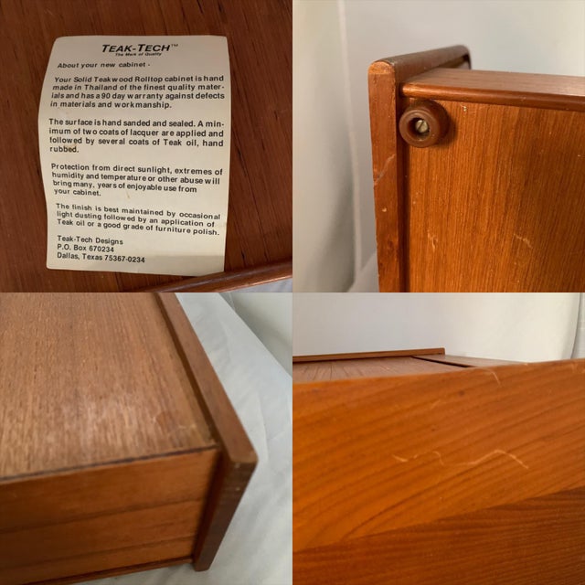 Vintage Cd Cassette Storage Filing Teak Wood Box Roll Top