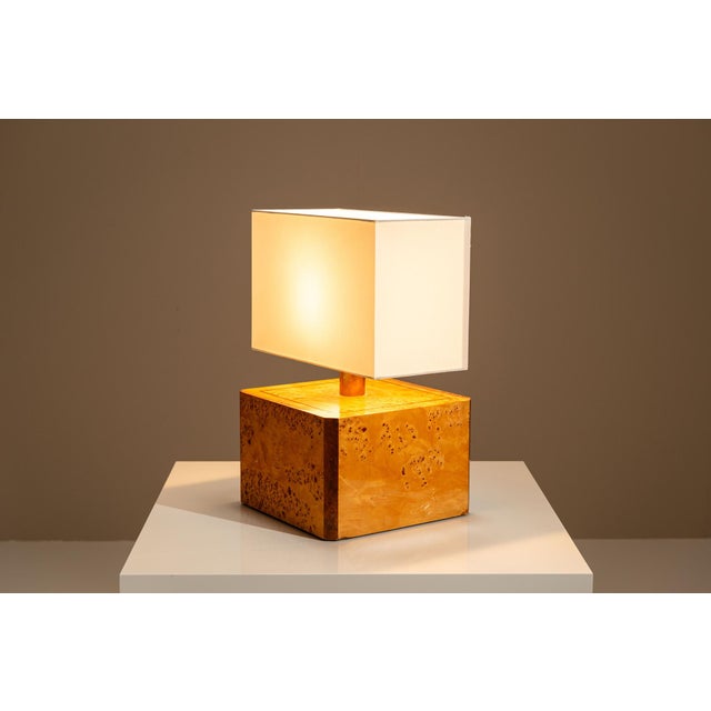 Mid-Century Modern Table Lamp in Walnut Burl and Brass by Gabriella Crespi, Italy, 1970s For Sale - Image 3 of 15