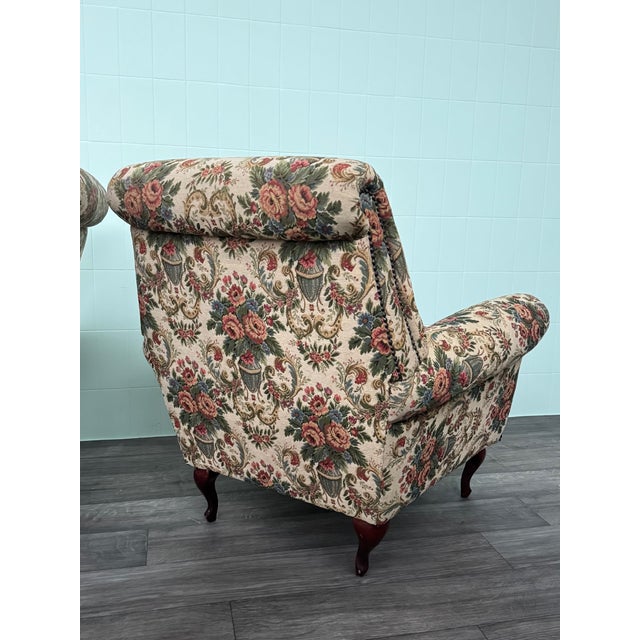 Brown Vintage Italian Armchairs in Floral Upholstery, 1950s, Set of 2 For Sale - Image 8 of 15