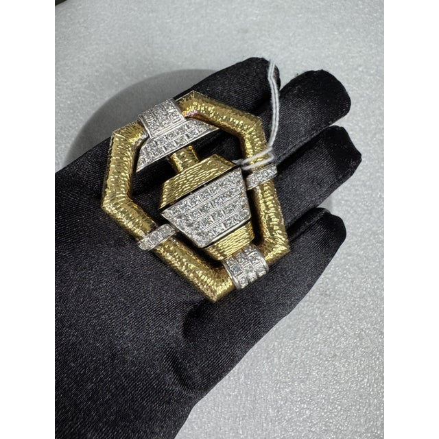 Metal 3.24 CTW Mid 20th Century Style Diamond & Textured 18k Two-Tone Gold Brooch For Sale - Image 7 of 8