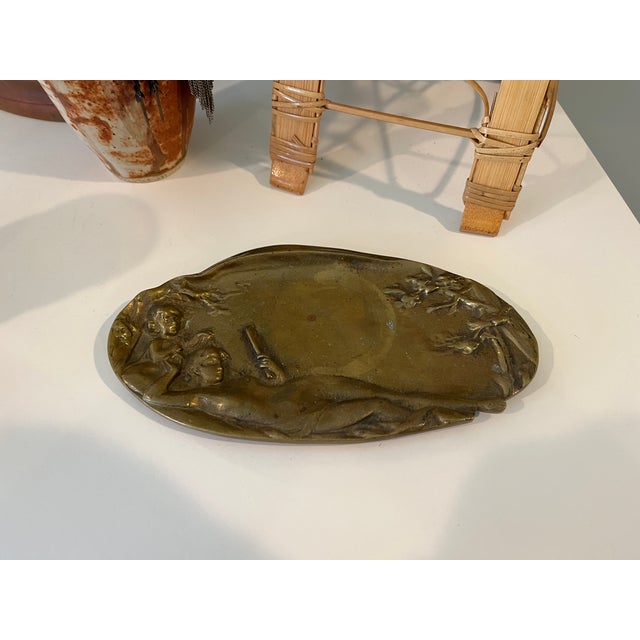 Antique Woman Pin Card Bronze Art Deco Art Nouveau Dish Tray Catchall For Sale - Image 4 of 6