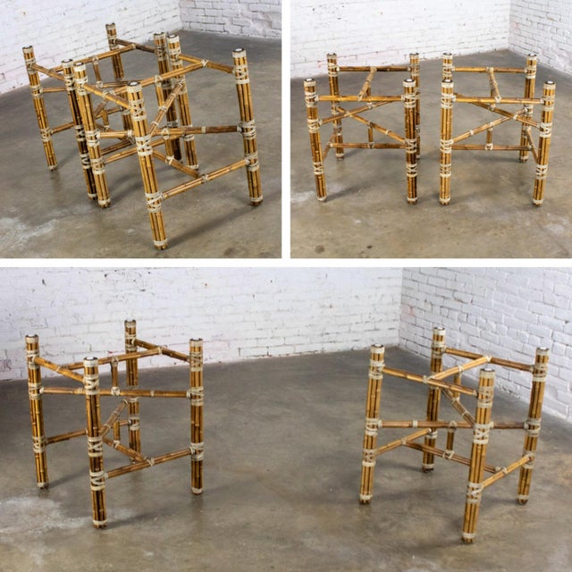 Late 20th Century Campaign Style Double Pedestal Dining Table by McGuire Bamboo Bases & Glass Top For Sale - Image 14 of 18