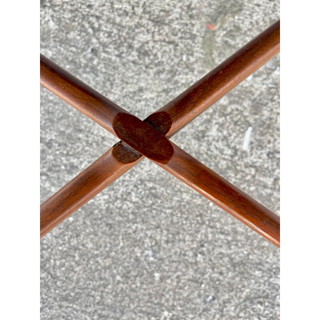 Italian Style Walnut and Travertine Stone Inset Side Table With Crossed ...