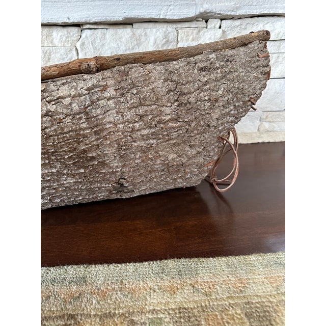 Vintage 45” Textured Bark & Wood Canoe With Leather Rawhide For Sale - Image 15 of 16