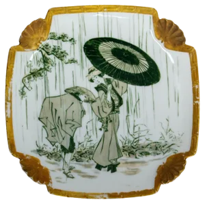Japanese Ceramic Plate Decorated with Geisha & Peasan, France, 1960s