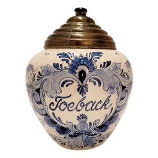 Antique Dutch Delft Blue Tobacco Jar, 1840 For Sale