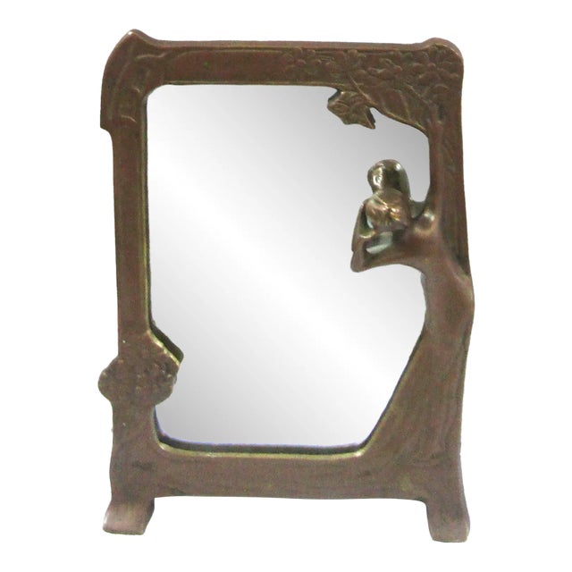 Lady of the Lake Antique Art Nouveau Bronze Free-Standing Table Mirror, Circa 1910 For Sale