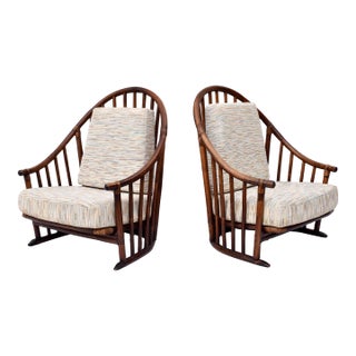 Danish Modern Lounge Chairs, 1960s, Spindle Back in the Manner of Hans Wegner For Sale