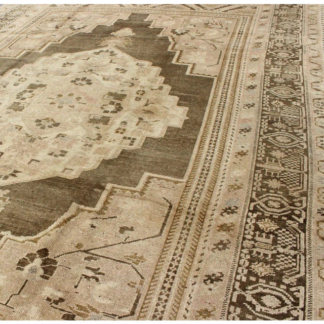 Taupe Earth Tone Vintage Turkish Oushak Rug With Tribal Geometric Designs 6'4 X 9'7 For Sale - Image 8 of 9