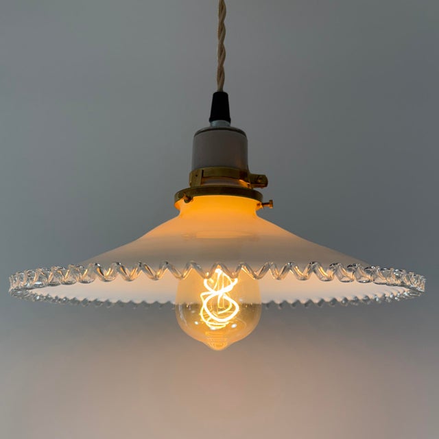 French French White Opaline Glass “Frill” Pendant Light, 1930s For Sale - Image 3 of 6
