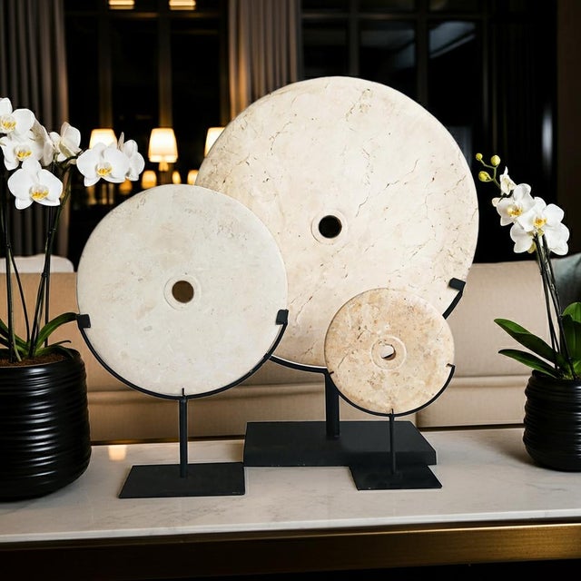 Hand-Carved Indonesian Marble Disk on Stand, 10 Inches For Sale - Image 14 of 15