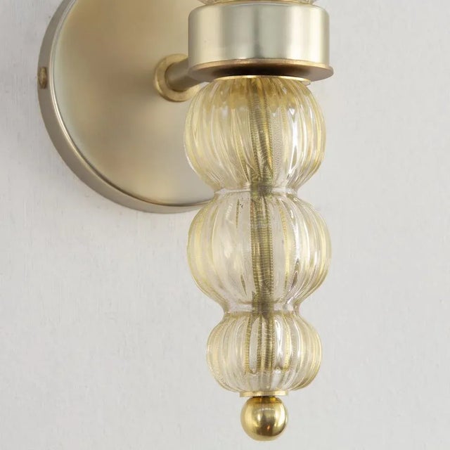 Murano Glass Wall Lamps in Crystal Color and Gold Decorations, Blown Glass and Artistic Decorations, 1990s, Set of 2 For Sale - Image 10 of 12