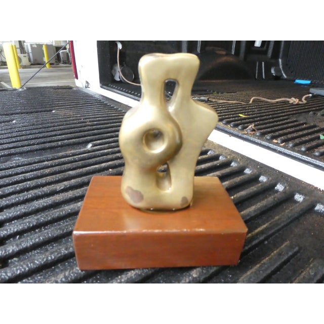 1970s Signed Bronze Abstract Figure on Wood Plinth For Sale - Image 9 of 9