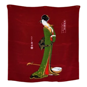 Authentic Silk Chirimen Japanese Wall Decor Tapestry Fukusa With Bijinga Lady