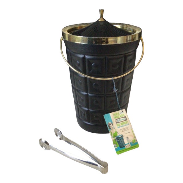 Vintage Lustro’ware Triple Insulated Ice Bucket and Wine Cooler Model B-100 With Hoffpritz Ice Tongs For Sale