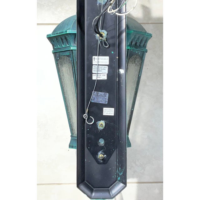 Monumental Coach Style Brass & Bronze Wall Lantern With Verdigris Finish . For Sale - Image 15 of 15