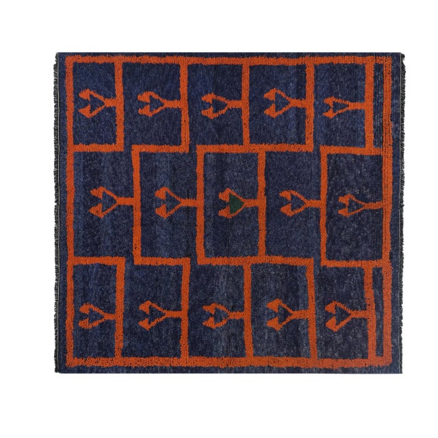 Vintage Navy Blue Turkish Shaggy Rug 6' X 9'2'' 72'' x 74.4'' / 183 x 189 cm Hand weaved with high-quality pure wool...