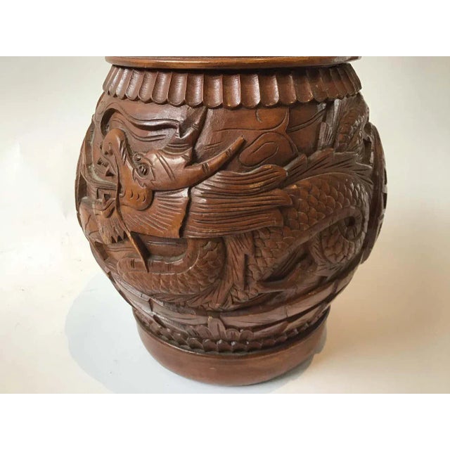 Carved Wood Asian Dragon Covered Jars - A Pair For Sale - Image 9 of 10