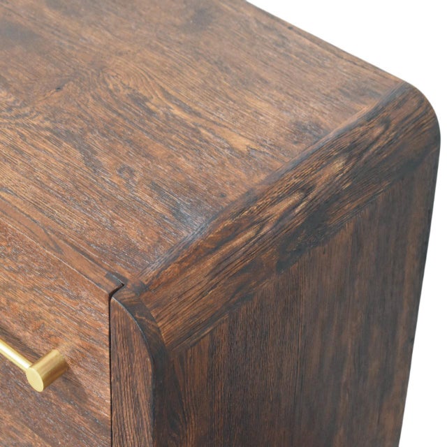 Brown Smoked Oak and Mango Wood Curved Nightstand For Sale - Image 8 of 8