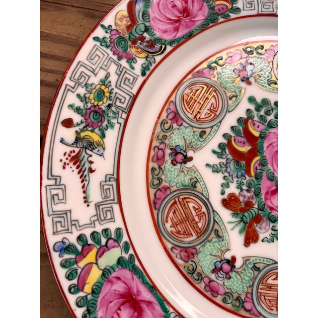 Ceramic Vintage Chinese Famille Rose Canton Porcelain Dinner Plates For Sale - Image 7 of 12
