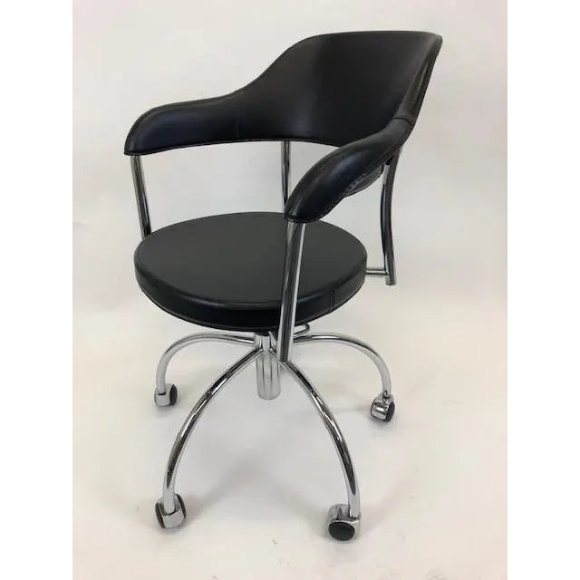 Mid-Century Modern Modern Italian Black Leather Chair and Chromed Steel Frame For Sale - Image 3 of 9