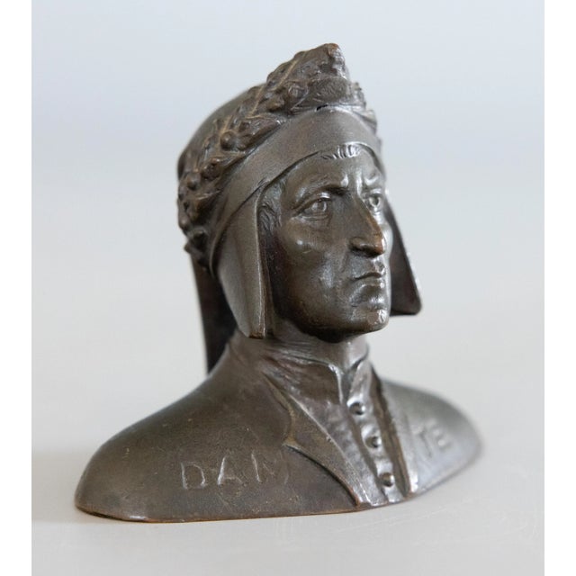 A fine antique 19th Century petite Grand Tour souvenir bronze bust of Italian poet Dante Alighieri. This handsome bust is...