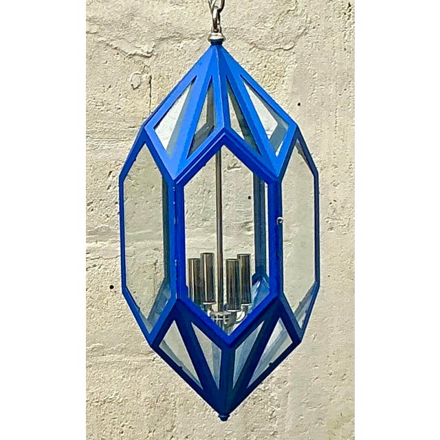 Vintage Boho Charles Edwards Custom Cobalt Lantern For Sale - Image 9 of 11