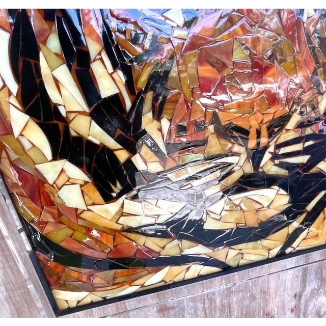 Wood Vintage Glass Mosaic of Tiger in Lucite Box Wall Sculpture For Sale - Image 7 of 10