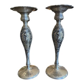 Art Nouveau Sterling Candle Holders Pair For Sale