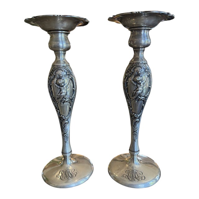 Art Nouveau Sterling Candle Holders Pair For Sale