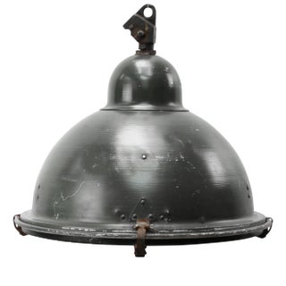 Vintage Industrial Grey Aluminium & Cast Iron Clear Glass Pendant Lamp, 1950s For Sale