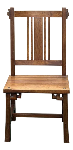 Zen Oriental Straight Legs Bars Backrest Solid Wood Chair