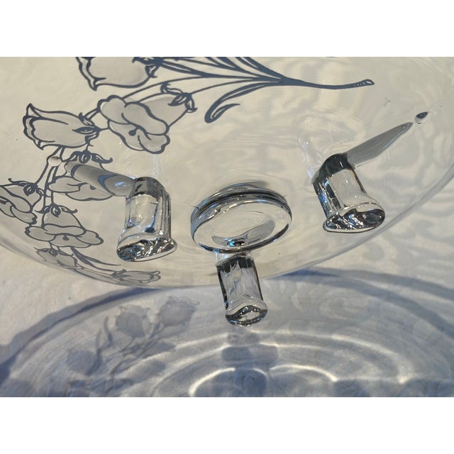 Glass Vintage Silver City Glass Co. "Blue Bells" Sterling Silver Overlay Tri-Footed Bowl, C. 1950 For Sale - Image 7 of 7
