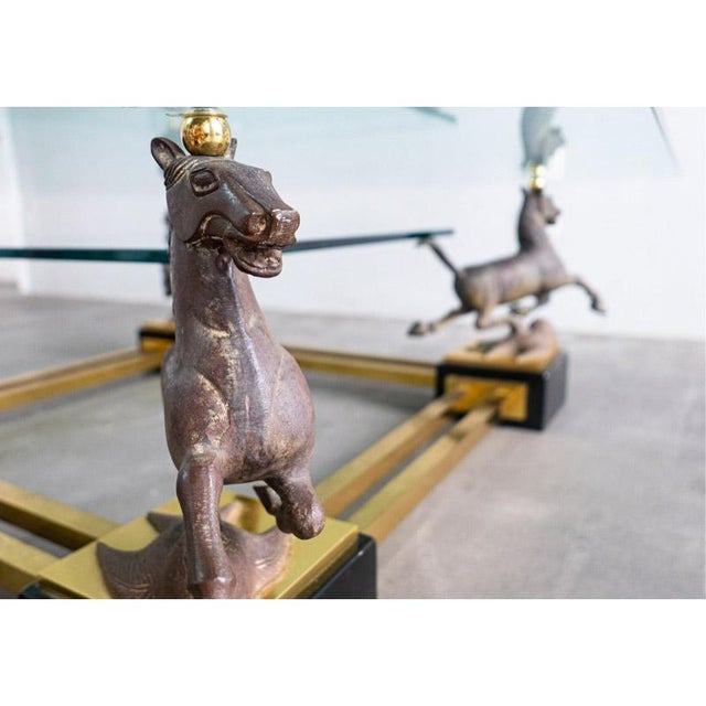 Gold Flying Horses of Gansu Coffee Table attributed to Maison Charles, 1970s For Sale - Image 8 of 9