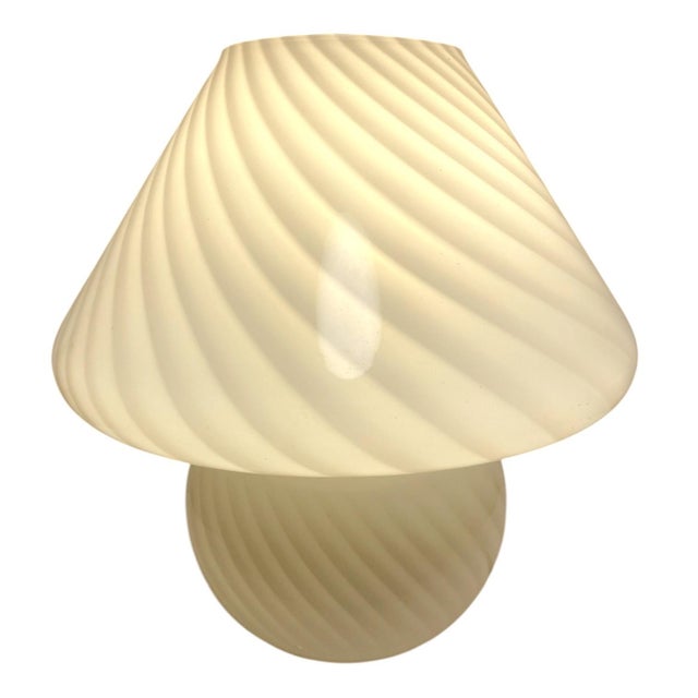 Vintage Murano Mushroom Table Lamp White Swirl Art Glass Decor For Sale In San Francisco - Image 6 of 12