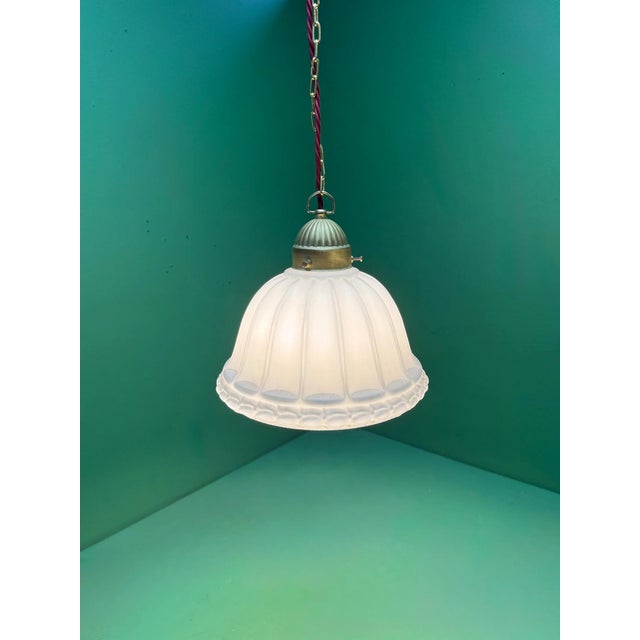 Vintage Opal Glass Pendant Light, 1920s For Sale - Image 4 of 11