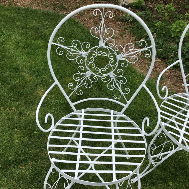 White Ornate Iron Garden Arm Chairs - Set of 4 For Sale - Image 8 of 12