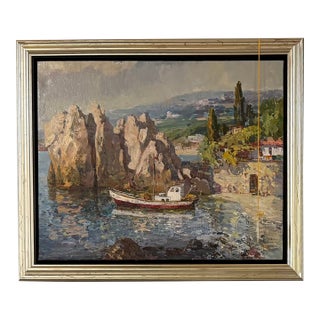 1990s "On the Greek Aegean" Nautical Seascape Framed Painting by Piotr Marmanov For Sale