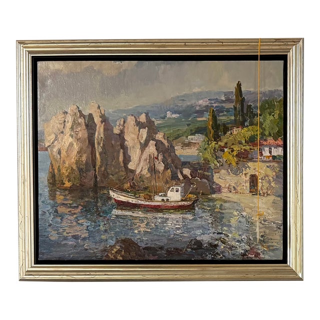 1990s "On the Greek Aegean" Nautical Seascape Framed Painting by Piotr Marmanov For Sale