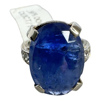 9.00 CTW Mid-Century No Heat Burmese Sapphire & Diamond 18k White Gold Ring, Size 7 For Sale