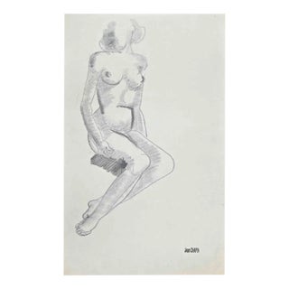 Jean Chapin, Nude Woman, Charcoal & Pencil Drawing, 1950s For Sale