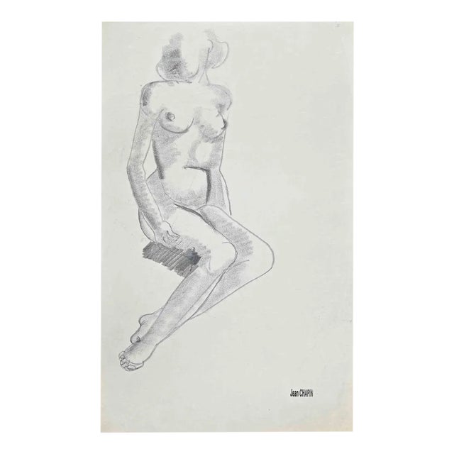 Jean Chapin, Nude Woman, Charcoal & Pencil Drawing, 1950s For Sale