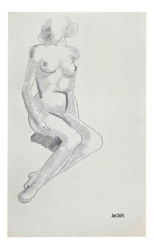 Jean Chapin, Nude Woman, Charcoal & Pencil Drawing, 1950s