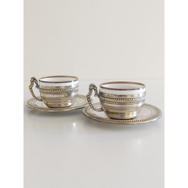 19th Century Victorian Alpaca Silver Coffee Cups and Plates, England, Set of 4 For Sale - Image 3 of 14