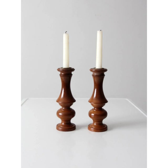 Wood Vintage Wooden Candleholders a Pair For Sale - Image 7 of 10