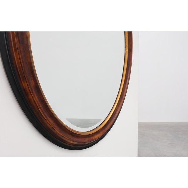 1950s Oval Wall Mirror with Walnut-Toned Frame and Gilt Inner Edge from Deknudt, Belgium, 1950s For Sale - Image 5 of 12