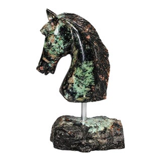 Emerald Horse Bust Statue Hand Carved Gemstone Horse Sculpture 2 For Sale