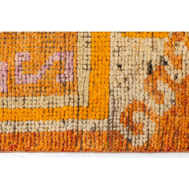 Orange Vintage Turkish Wool Runner With Tribal Geometry Design For Sale In New York - Image 6 of 9