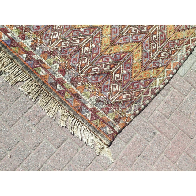 Mid 20th Century 50s Vintage Special Herringbone Design Turkish Kilim Area Rug For Sale - Image 6 of 11