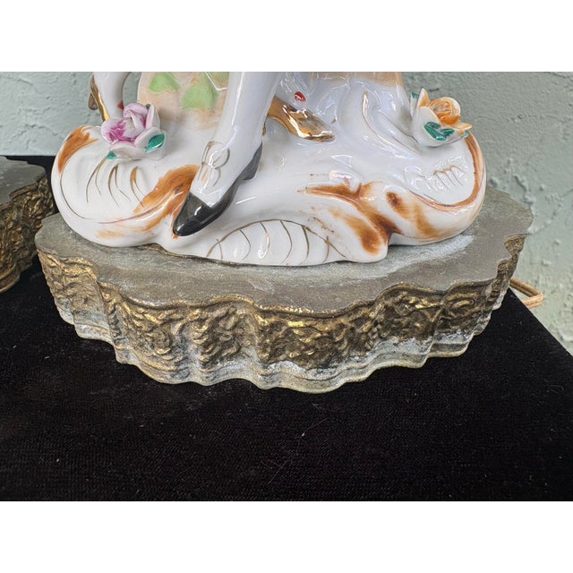 Vintage Rococo Revival Dancing Couple Porcelain Table Lamps – Set of 2, Betson China, C. 1960s For Sale In Orlando - Image 6 of 10